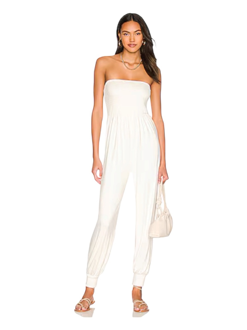 Lover’s and Friends NWT Revolve Monica White Strapless Jogger Jumpsuit Small